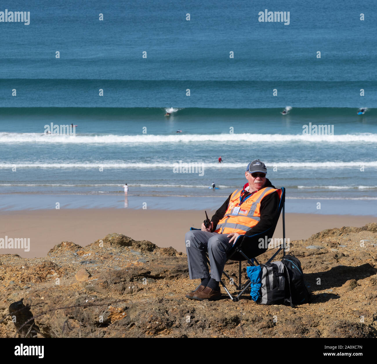 Wahrscheinlich der beste Marshalls Post im Vereinigten Königreich, Watergate Bay Geschwindigkeit Hillclimb Sept 2019 Stockfoto