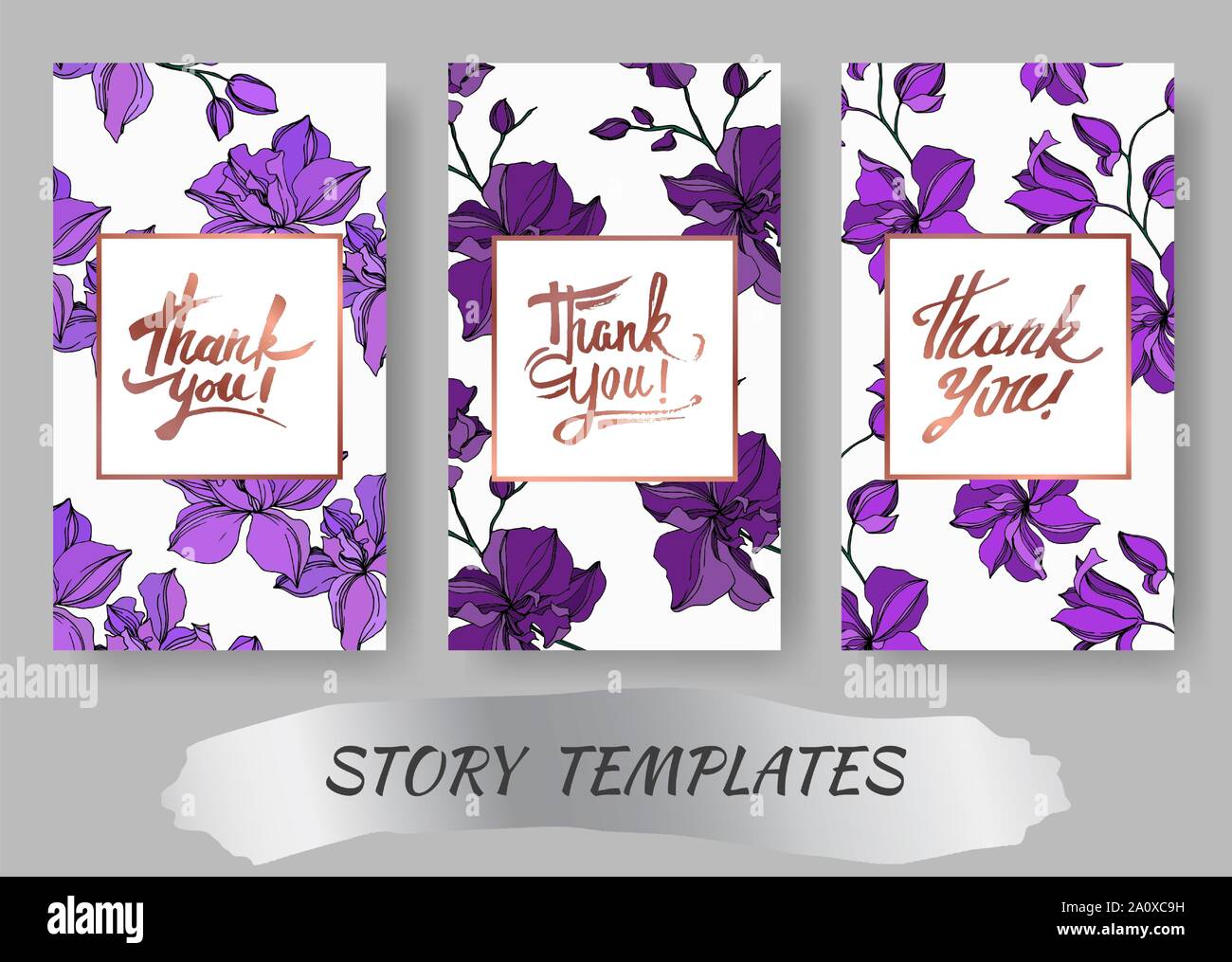 Vektor Orchidee Blumen botanischen Blumen. Schwarz und weiß eingraviert Tinte Art Hochzeit hintergrund Karte dekorative Grenze. Danke, Rsvp, Einladung elega Stock Vektor