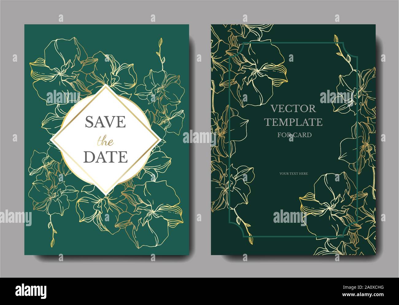 Vektor Orchidee Blumen botanischen Blumen. Schwarz und weiß eingraviert Tinte Art Hochzeit hintergrund Karte dekorative Grenze. Danke, Rsvp, Einladung elega Stock Vektor