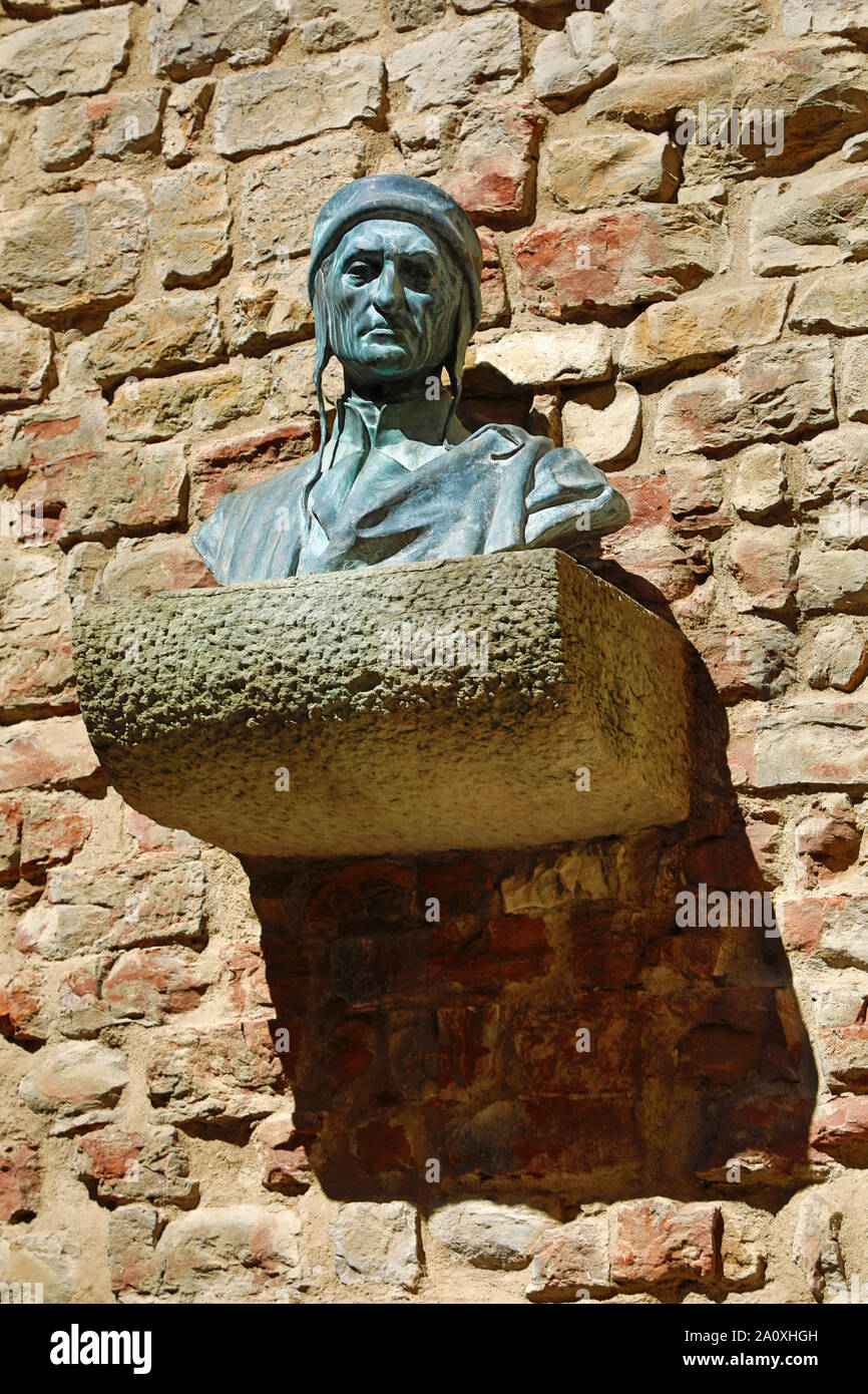 Büste von Dante Alighieri außerhalb des Museo Casa di Dante, Dante's House Museum, Florenz, Italien Stockfoto