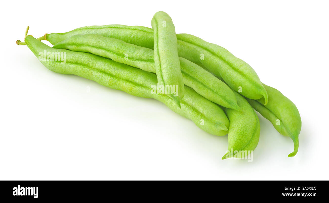 Stapel der frische grüne Bohnen (weiße) auf weißem Hintergrund Stockfoto