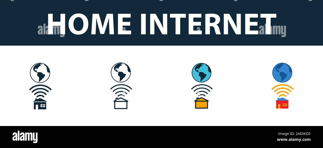 Home Internet Symbol gesetzt. Vier einfache Symbole in verschiedenen Stilrichtungen von Icons Collection. Kreative home internet Icons, Outline, farbige und flach Stock Vektor