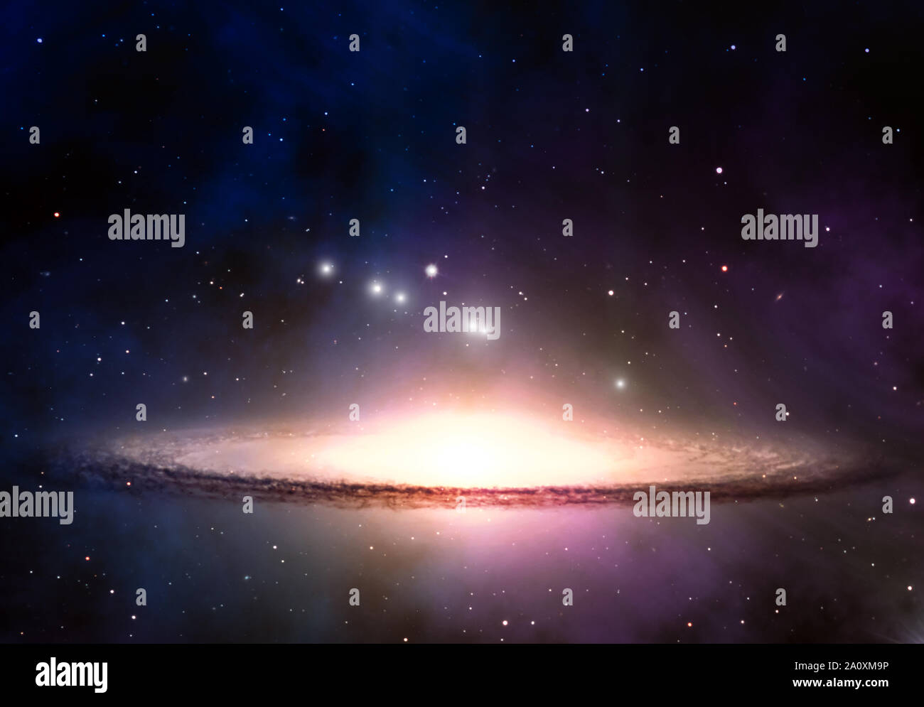 Glühende Galaxie, Nebel und Sterne Staubwolken im Weltraum. Futuristische Kosmos Universum Landschaft. Stockfoto