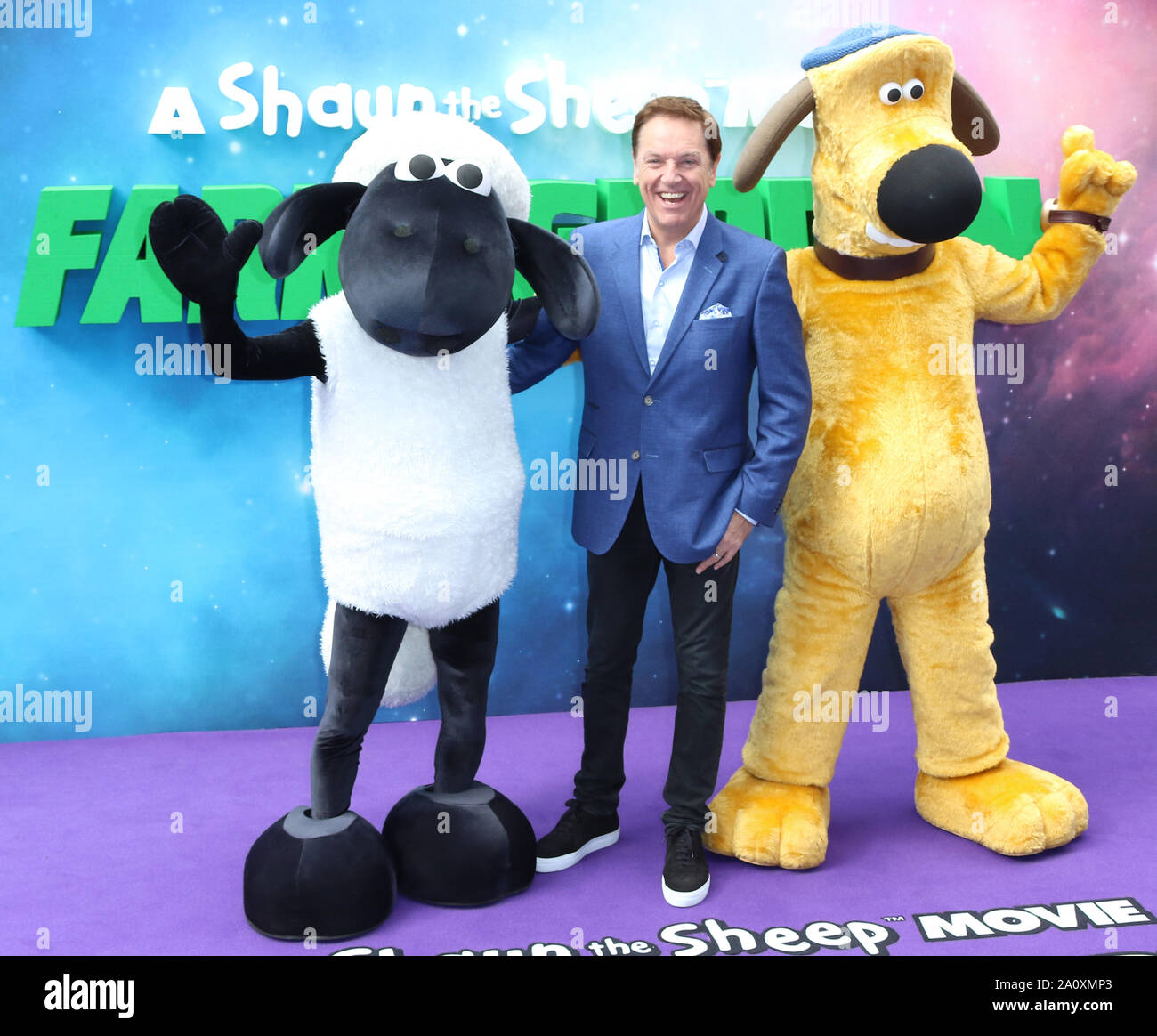 Shaun das Schaf, Brian Conley und Bitzer, Shaun das Schaf Film: Farmageddon-UK Premiere, Leicester Square, London, UK, 22. September 2019, Foto b Stockfoto