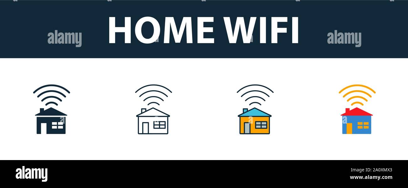 Home Wlan Symbol gesetzt. Vier einfache Symbole in verschiedenen Stilrichtungen von Icons Collection. Kreative home wlan Icons, Outline, Farben und Symbole Stock Vektor