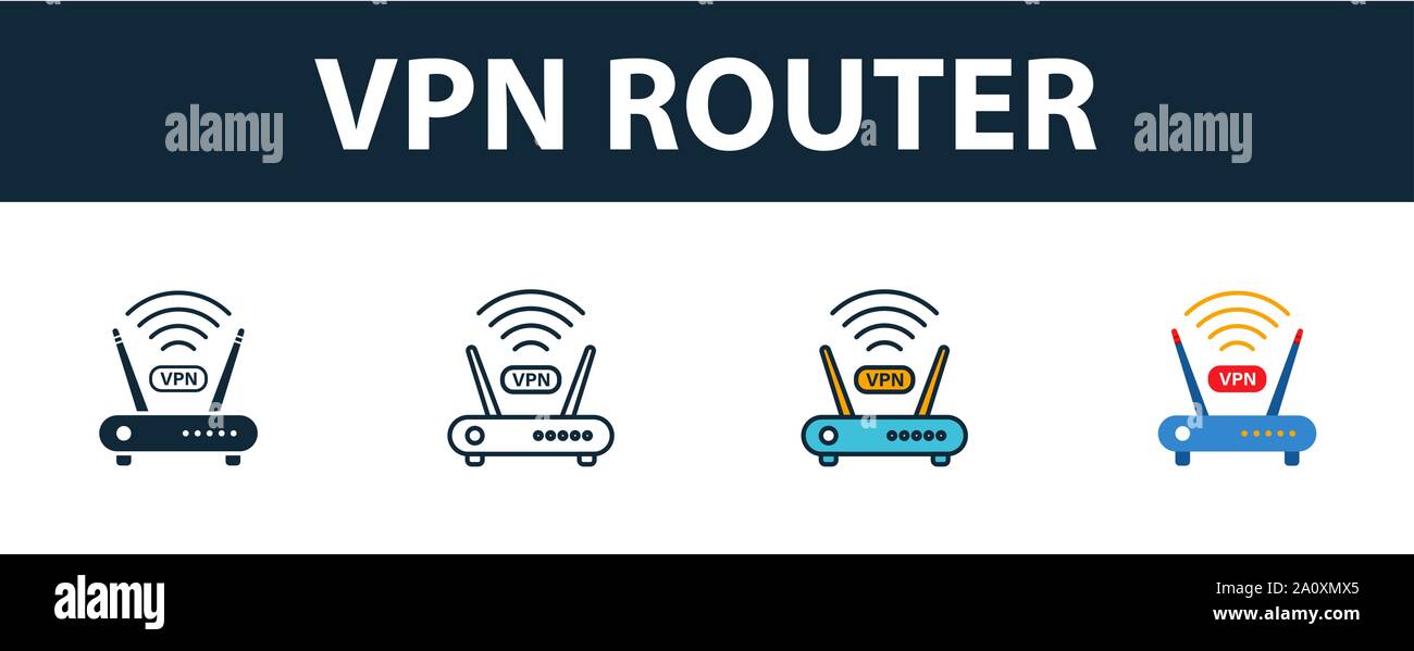Vpn-Router Icon Set. Vier einfache Symbole in verschiedenen ...