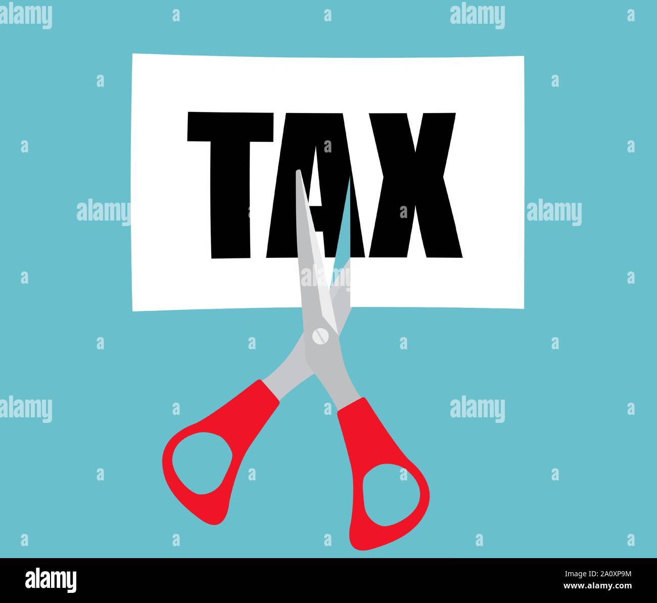 Wirtschaft Finanzen Konzept mit einer Schere schneiden Wort Steuer. Vector Illustration Stock Vektor