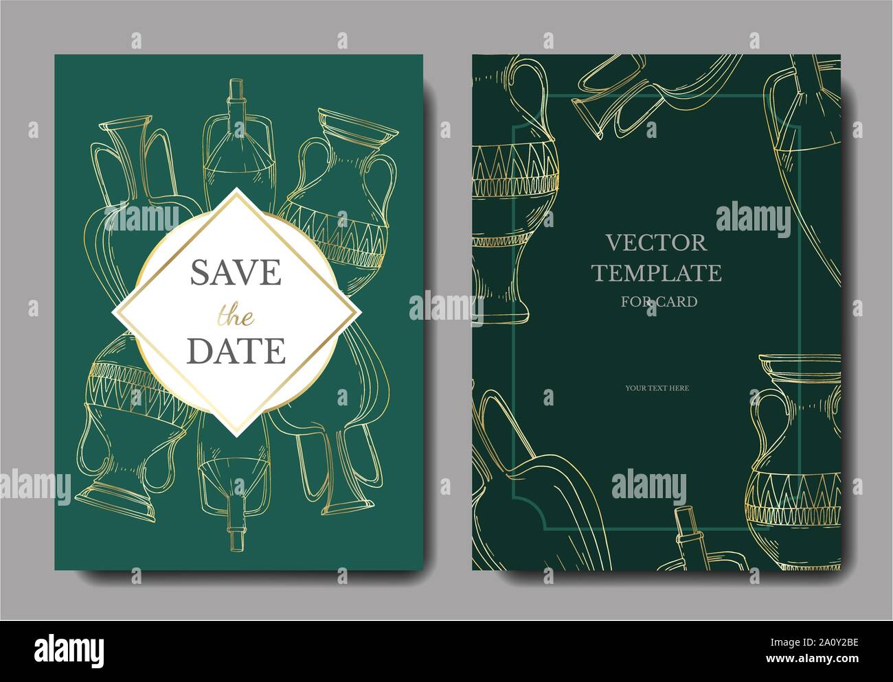 Vektor antiken griechischen Amphoren. Schwarz und weiß eingraviert Tinte Art Hochzeit hintergrund Karte dekorative Grenze. Danke, Rsvp, Einladung elegante Card i Stock Vektor