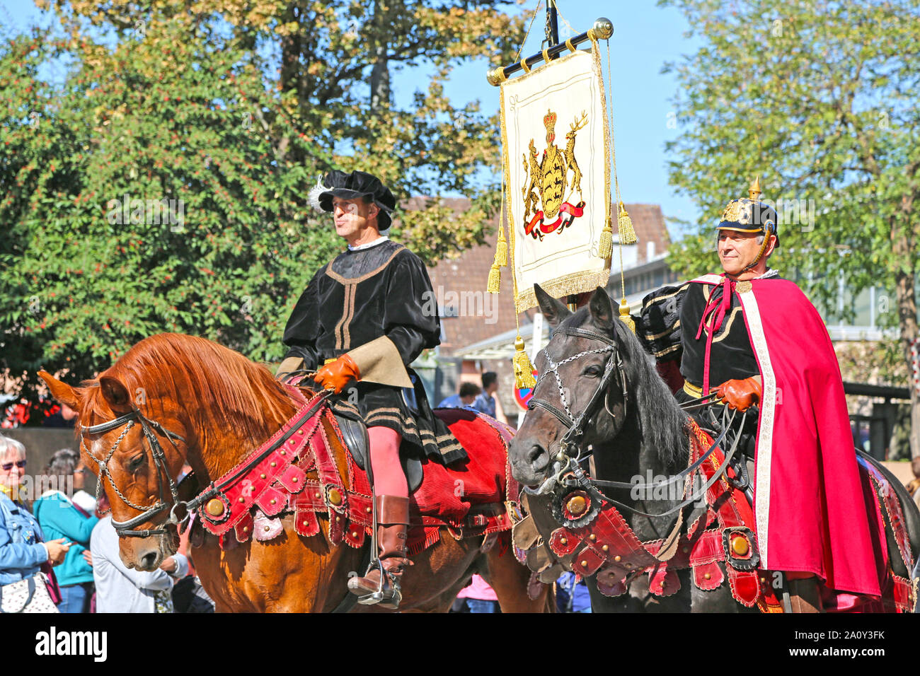 Stuttgart, Germany-September 30, 2018: Bierfest, Festzug mit Pferden Stockfoto