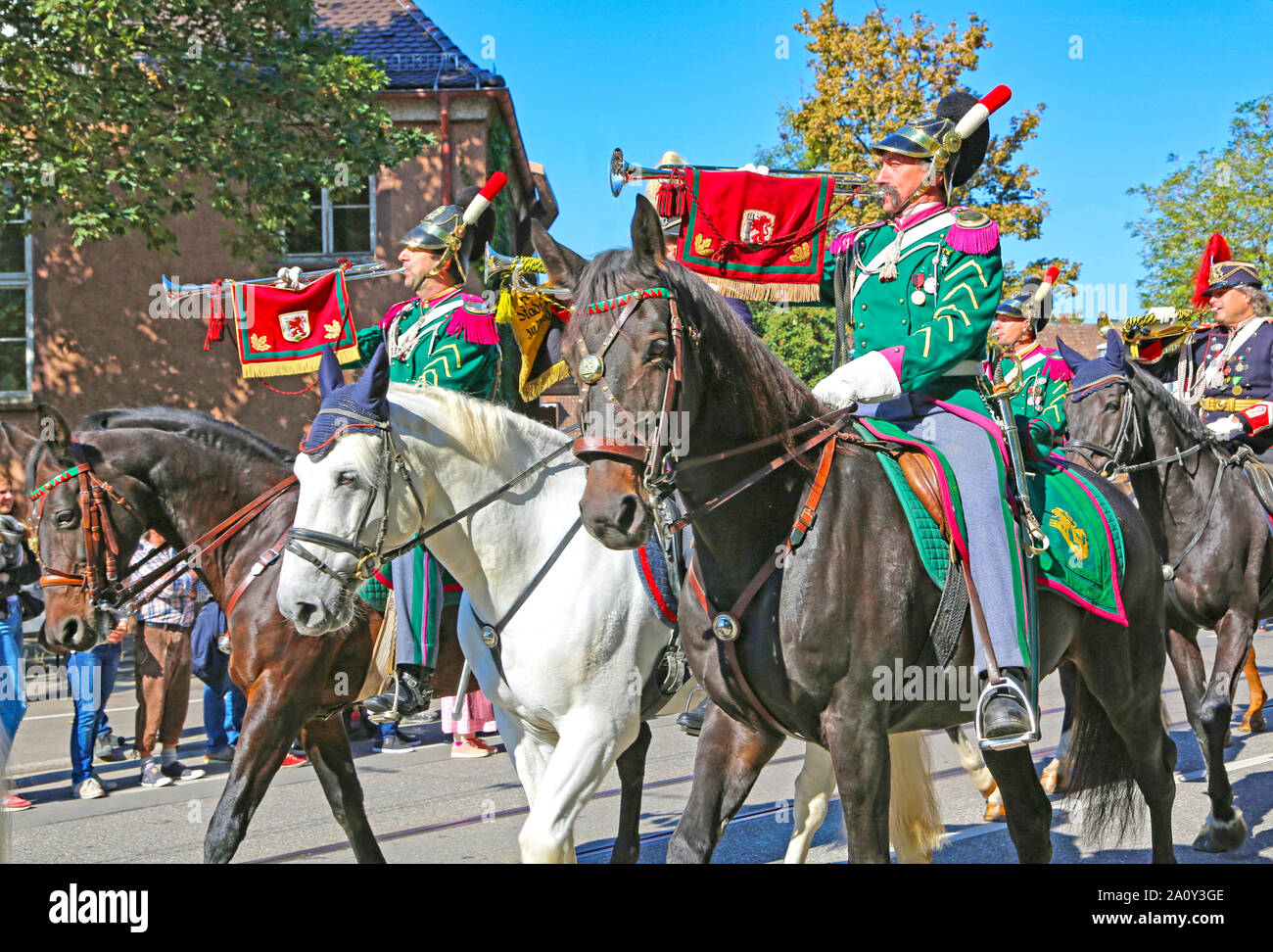Stuttgart, Germany-September 30, 2018: Bierfest, Festzug mit Pferden Stockfoto