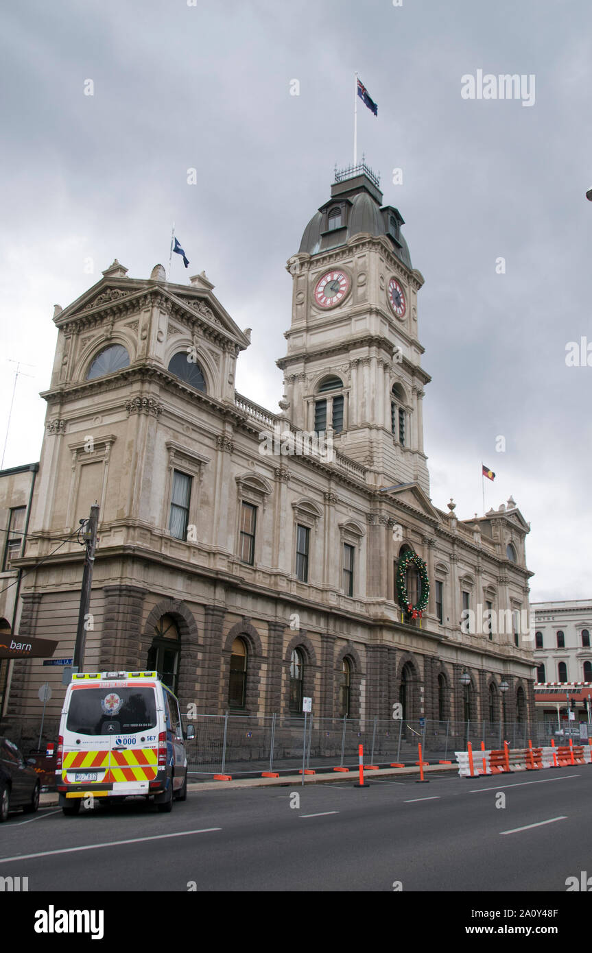 Das alte Postamt mit seinem Turm in der Lydiard Street North in Ballarat, Bundesstaat Victoria, Australien. Stockfoto