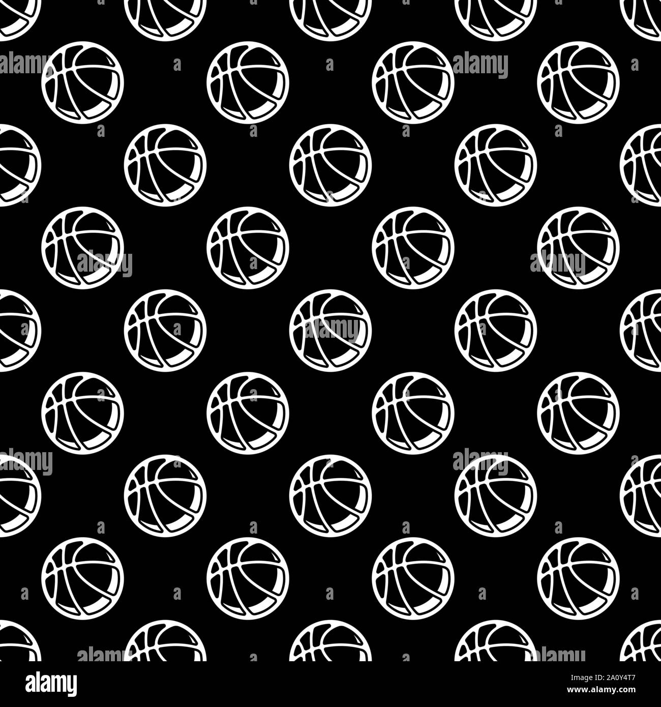 Schwarz nahtlose Hintergrund mit weißer Umriss Basketbälle Muster Stock Vektor