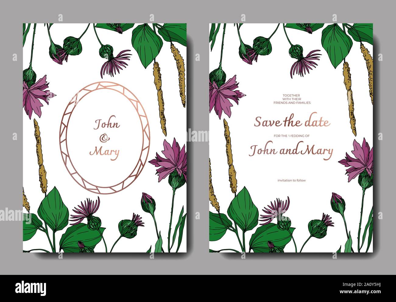 Vektor Wildblumen Blumen botanischen Blumen. Schwarz und weiß eingraviert Tinte Art Hochzeit hintergrund Karte dekorative Grenze. Danke, Rsvp, Einladung Stock Vektor