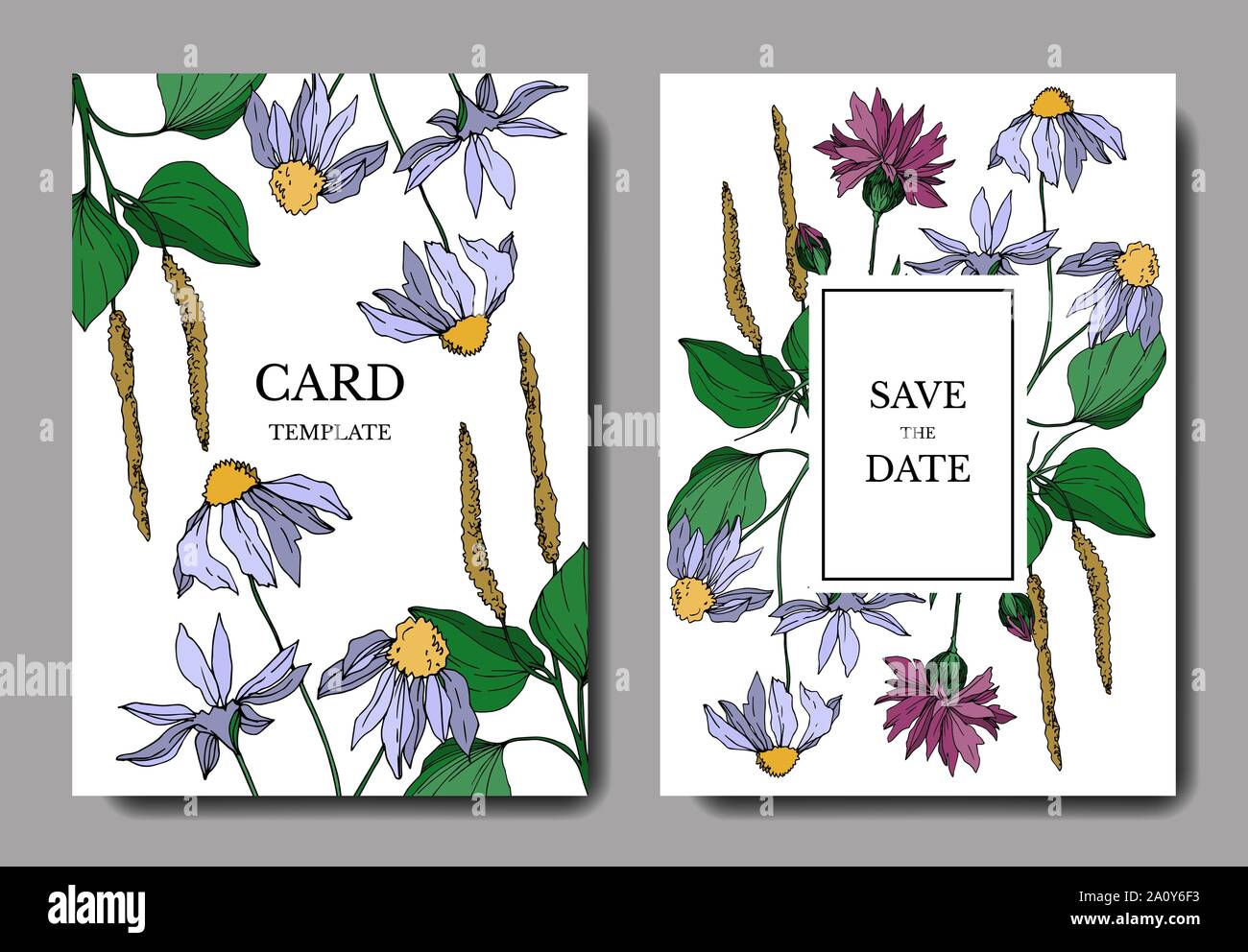 Vektor Wildblumen Blumen botanischen Blumen. Schwarz und weiß eingraviert Tinte Art Hochzeit hintergrund Karte dekorative Grenze. Danke, Rsvp, Einladung Stock Vektor