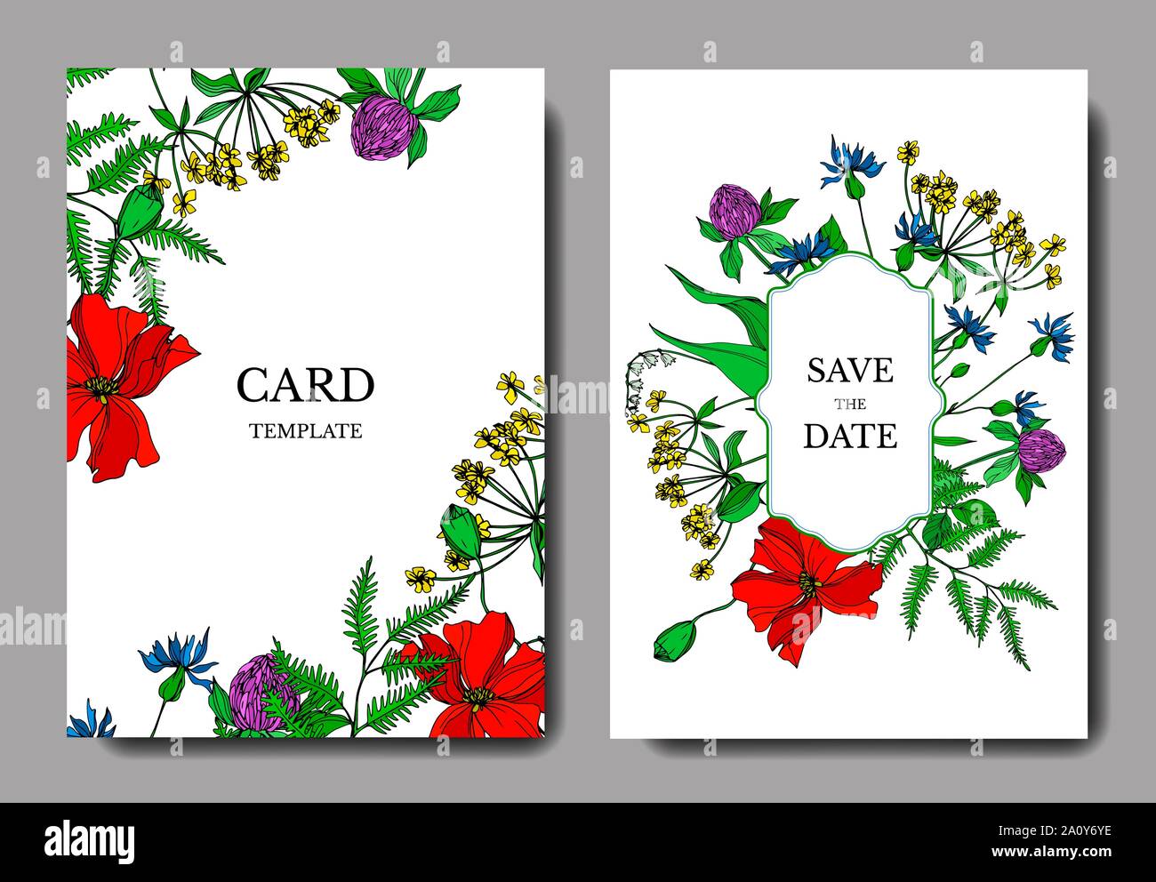 Vektor Wildblumen Blumen botanischen Blumen. Schwarz und weiß eingraviert Tinte Art Hochzeit hintergrund Karte dekorative Grenze. Danke, Rsvp, Einladung Stock Vektor