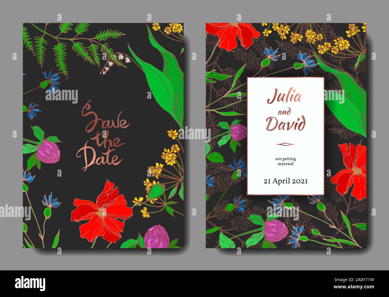 Vektor Wildblumen Blumen botanischen Blumen. Schwarz und weiß eingraviert Tinte Art Hochzeit hintergrund Karte dekorative Grenze. Danke, Rsvp, Einladung Stock Vektor