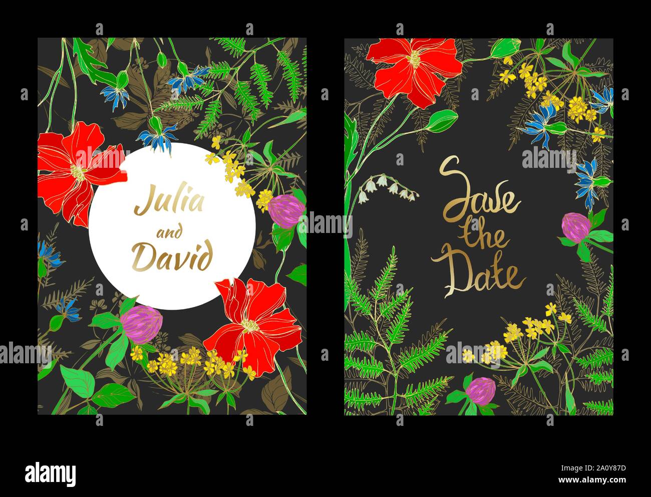 Vektor Wildblumen Blumen botanischen Blumen. Schwarz und weiß eingraviert Tinte Art Hochzeit hintergrund Karte dekorative Grenze. Danke, Rsvp, Einladung Stock Vektor