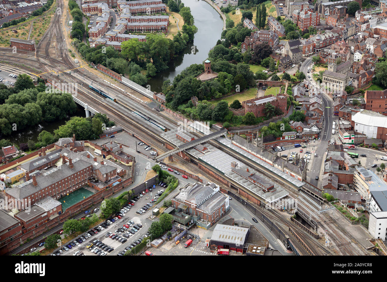 Shrewsbury Station aus der Luft. Stockfoto