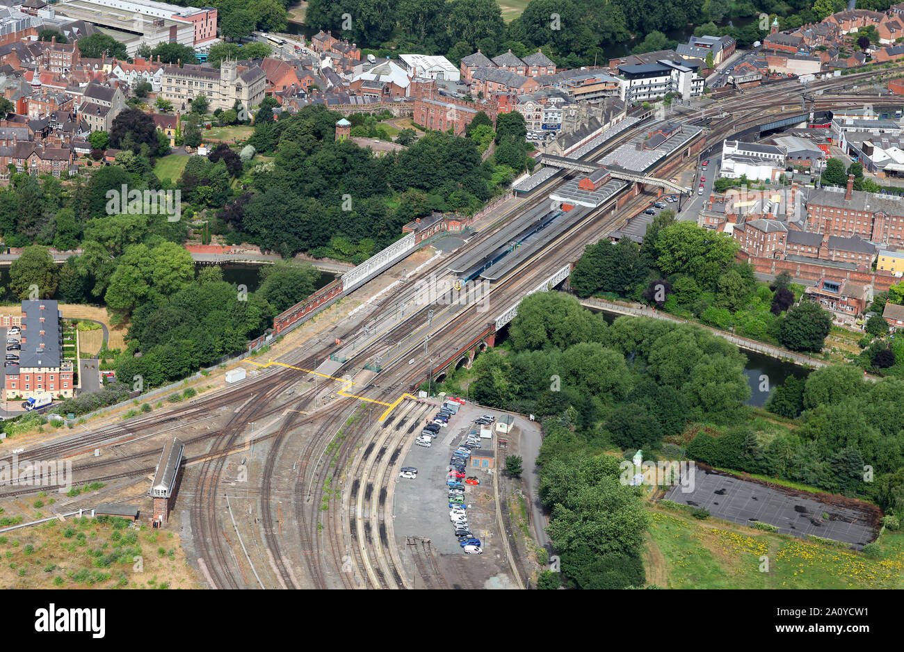 Shrewsbury Station aus der Luft. Stockfoto