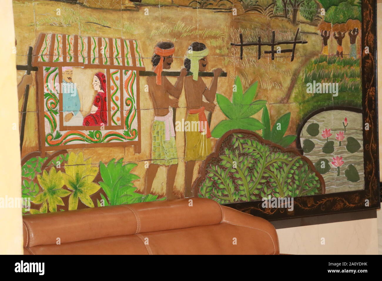 Schönes Dorf auf Wandmalerei Stockfoto