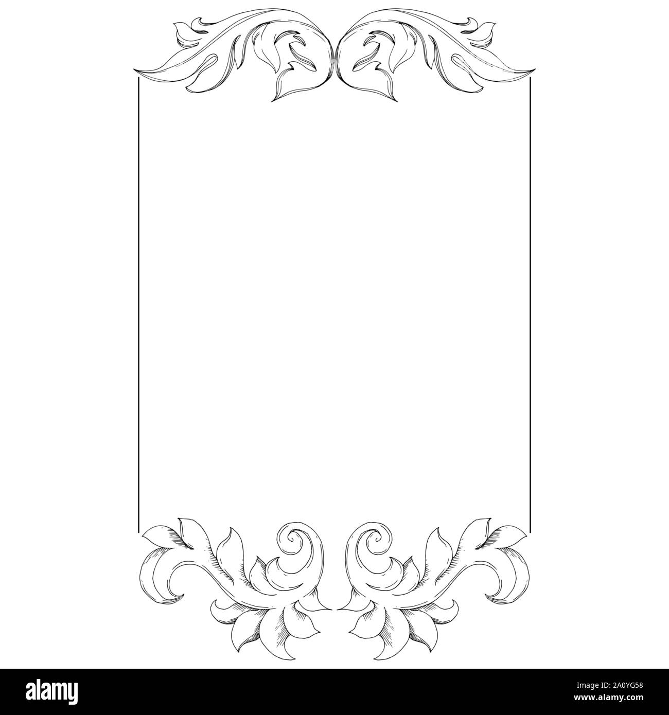 Vektor Barock Monogramm floralen Ornament. Barocke Gestaltungselemente. Schwarze und weiße Tinte Art Rand eingravierte ornament Quadrat auf weißem Hintergrund. Stock Vektor