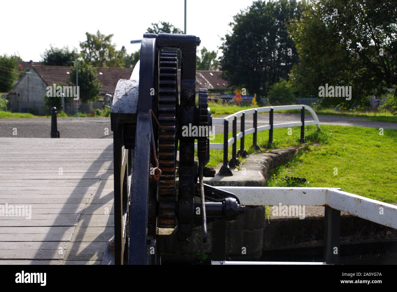 Hebevorrichtungen auf eine alte Brücke über die Forth & Clyde Canal an Whitecrook/Linnvale Stockfoto