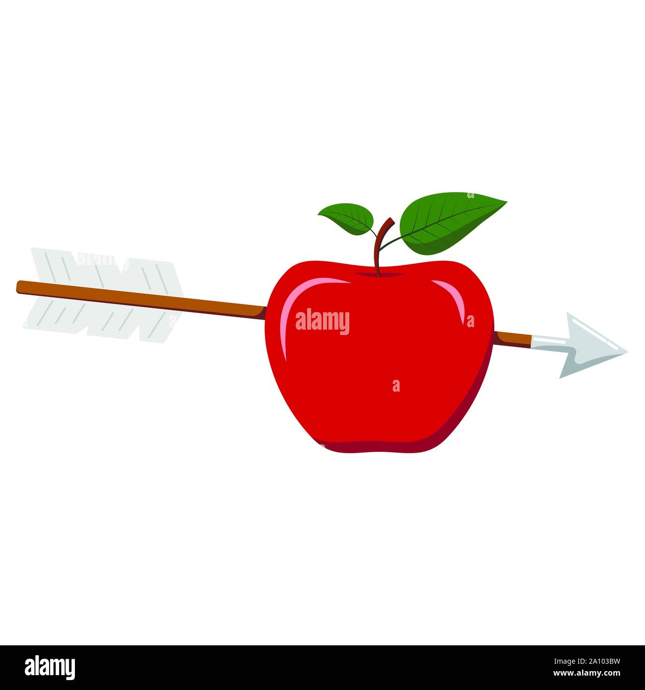 Vektor flache Design Illustration der hölzernen Pfeil in Red Apple Symbol auf weißem Hintergrund die Bull s Eye Konzept. Stock Vektor