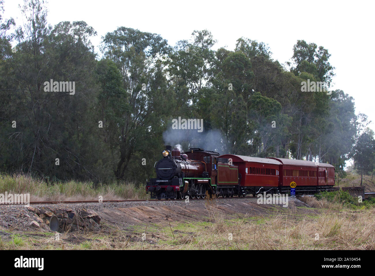 Historische Mary Valley Rattler Dampflok Stockfoto