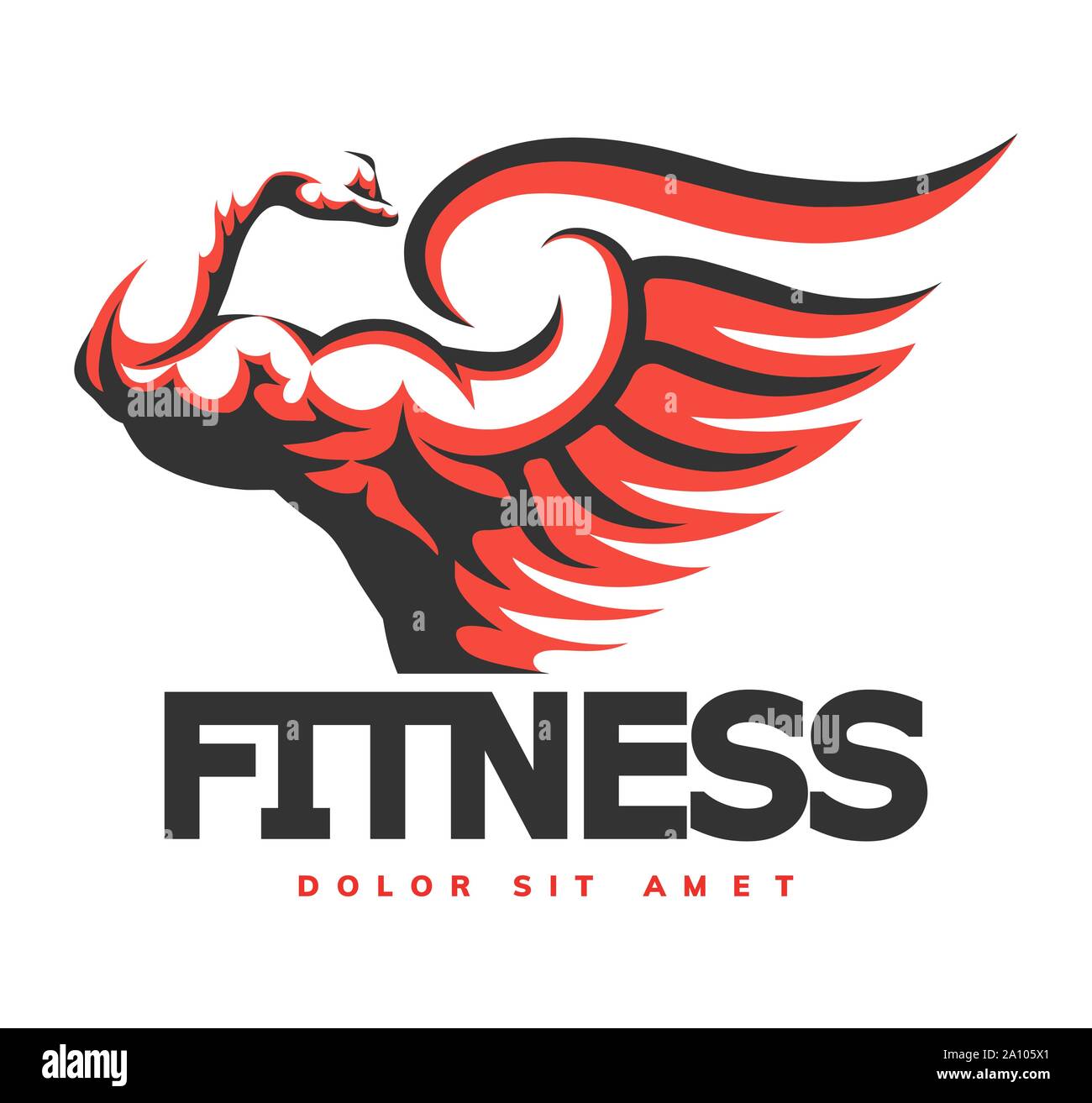 Fitness Emblem mit muskulösen Arm. Bodybuilding, Fitness, Gymnastik Konzept. Emblem Grafiken. Vector Illustration. Stock Vektor