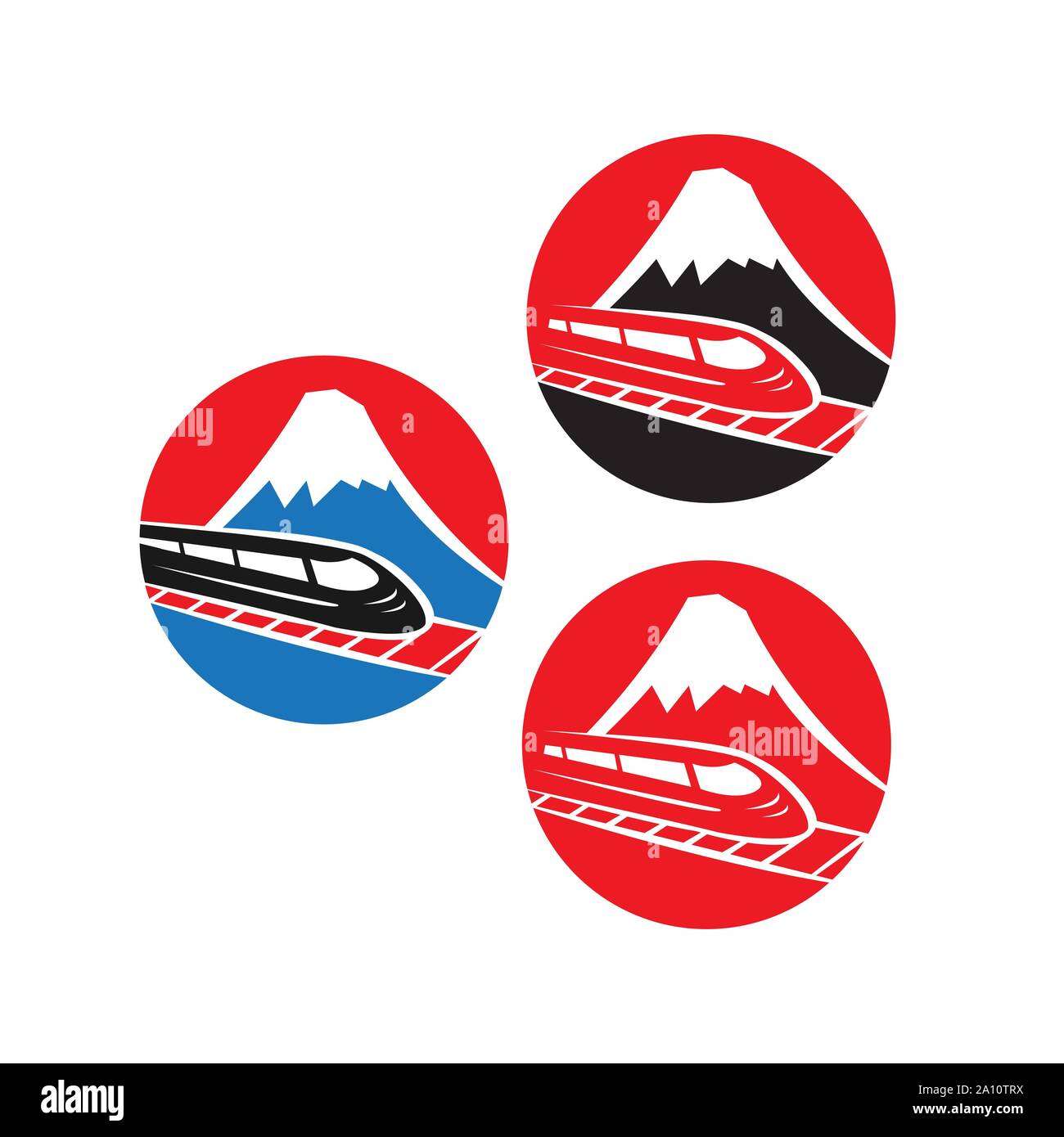 Japanische rote Logo mit Fuji Berg und Zug auf weißem Hintergrund Stock Vektor