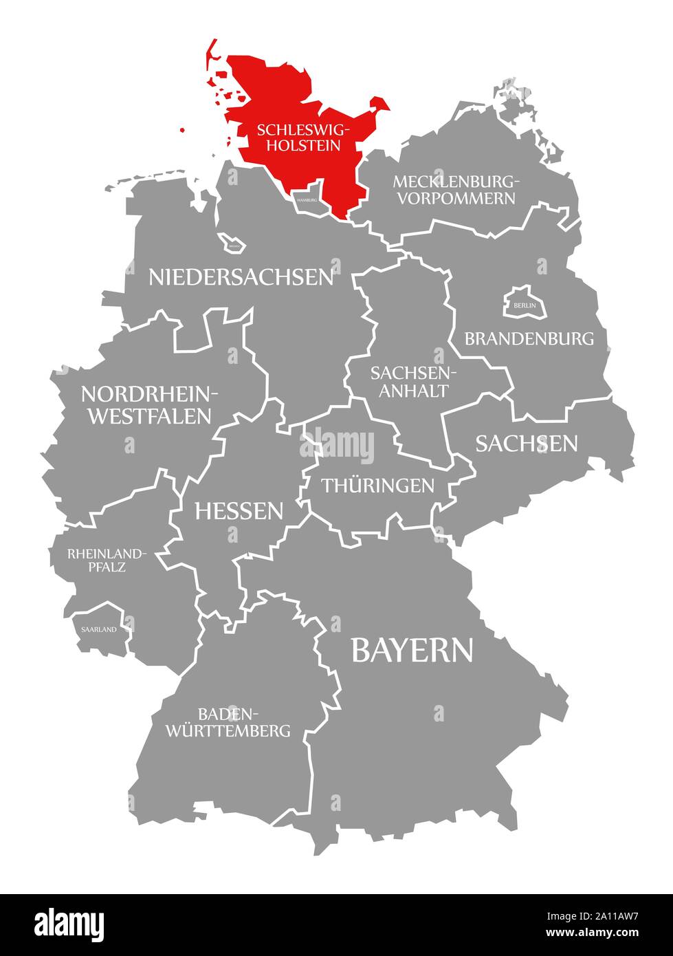 Schleswig Holstein in Rot hervorgehoben Karte von Deutschland Stockfoto