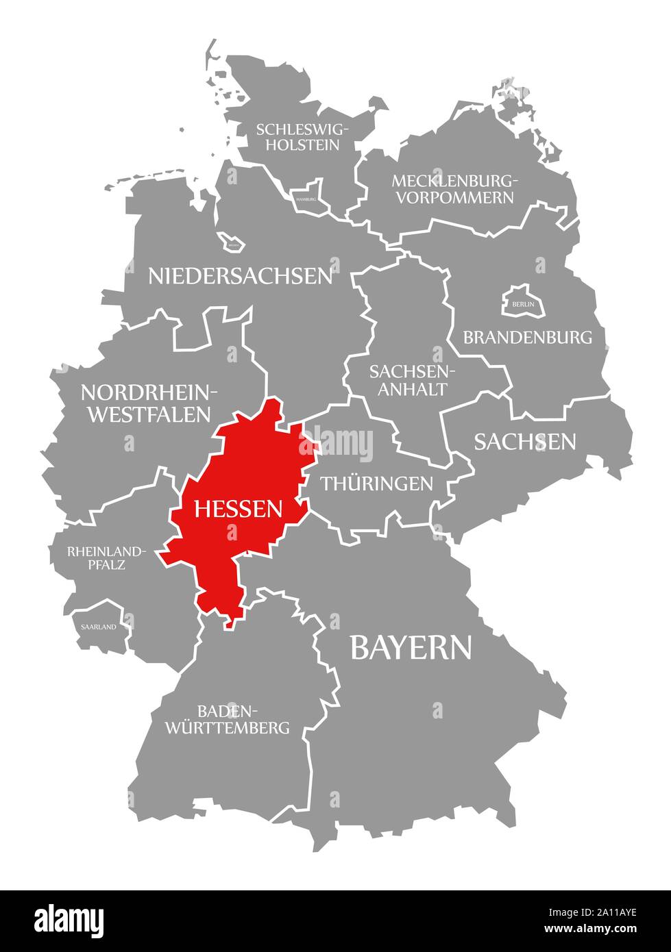 Hessen rot markiert in der Karte von Deutschland Stockfoto