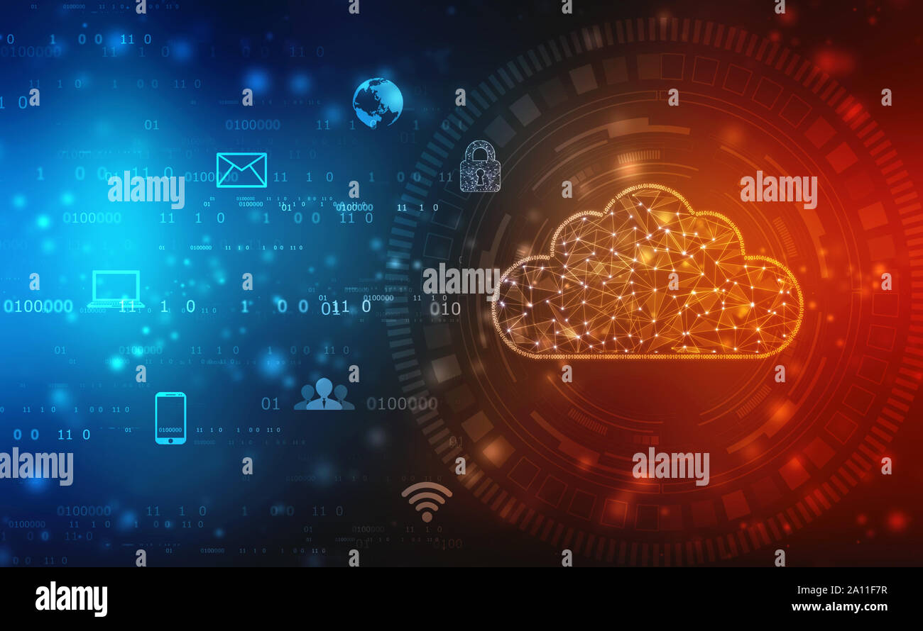 2d Abbildung: Cloud Computing, Cloud Computing, Cloud-Computing-Technologie internet Konzept Hintergrund Stockfoto