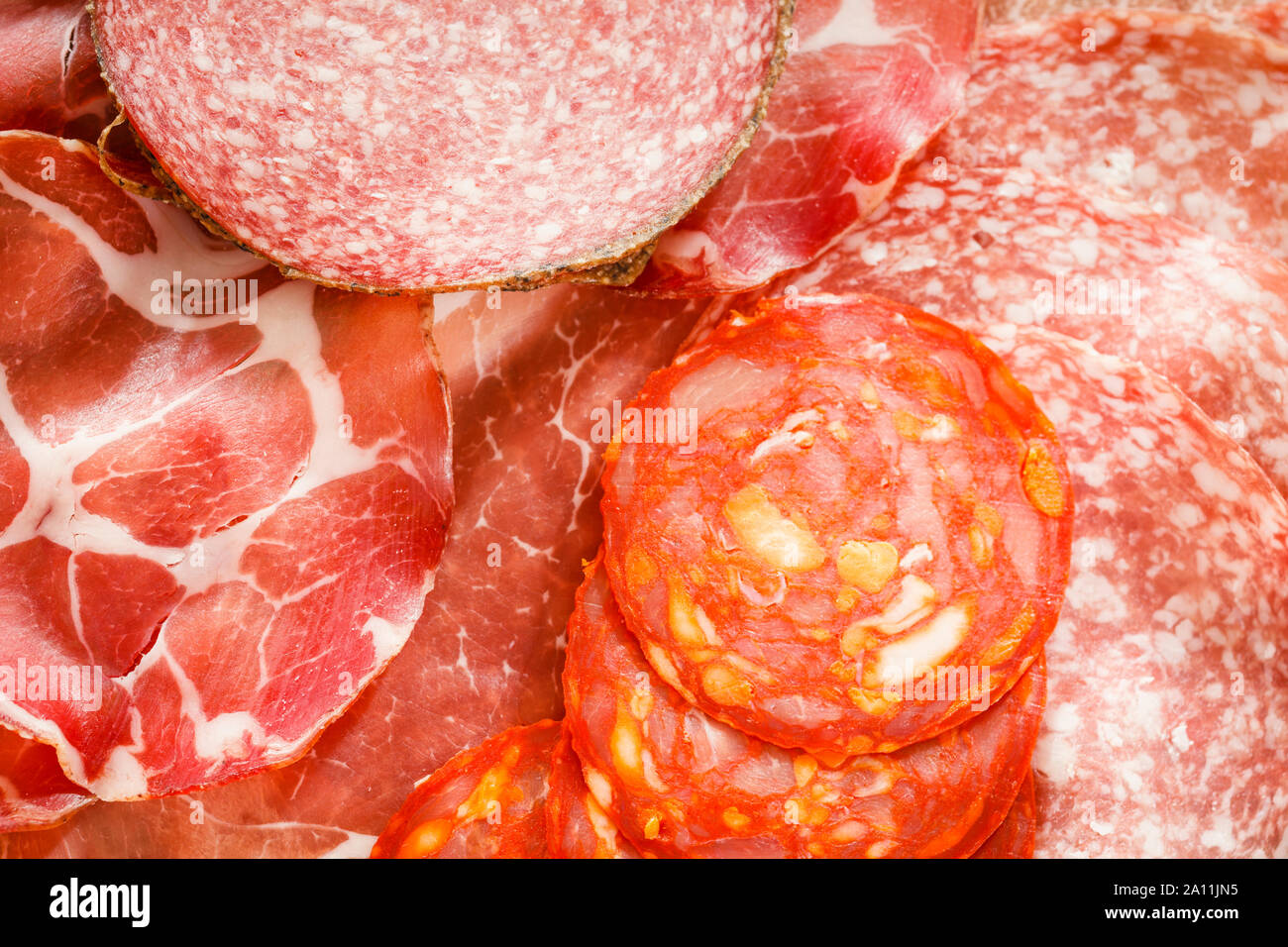 Sortiment von Salami Fleisch Stockfoto
