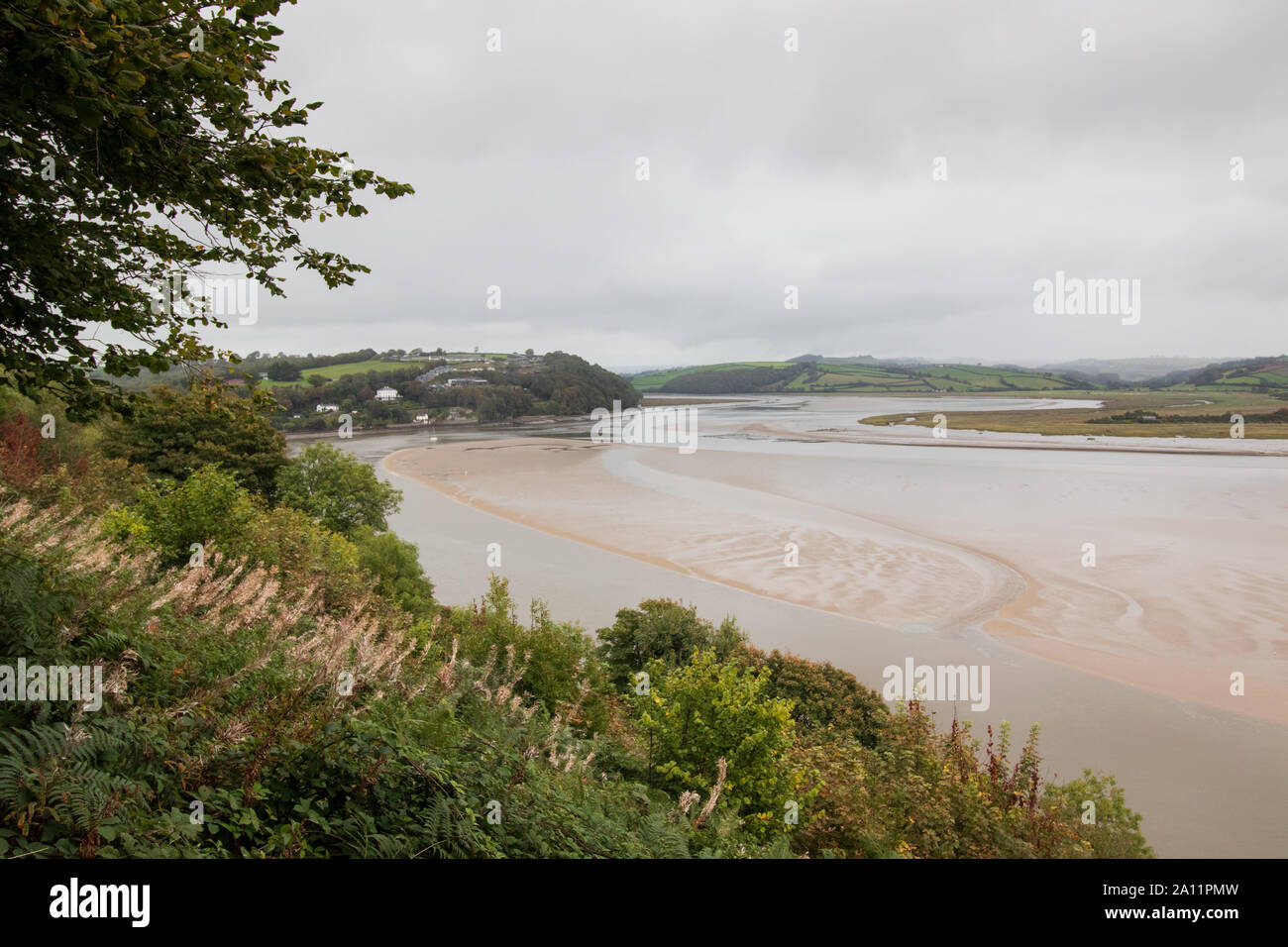 Die Mündung des Laugharne, wo Dylan Thomas schrieb Gedichte insbesondere 'Gedicht im Oktober", die er auf seinem 30. Geburtstag schrieb. Stockfoto