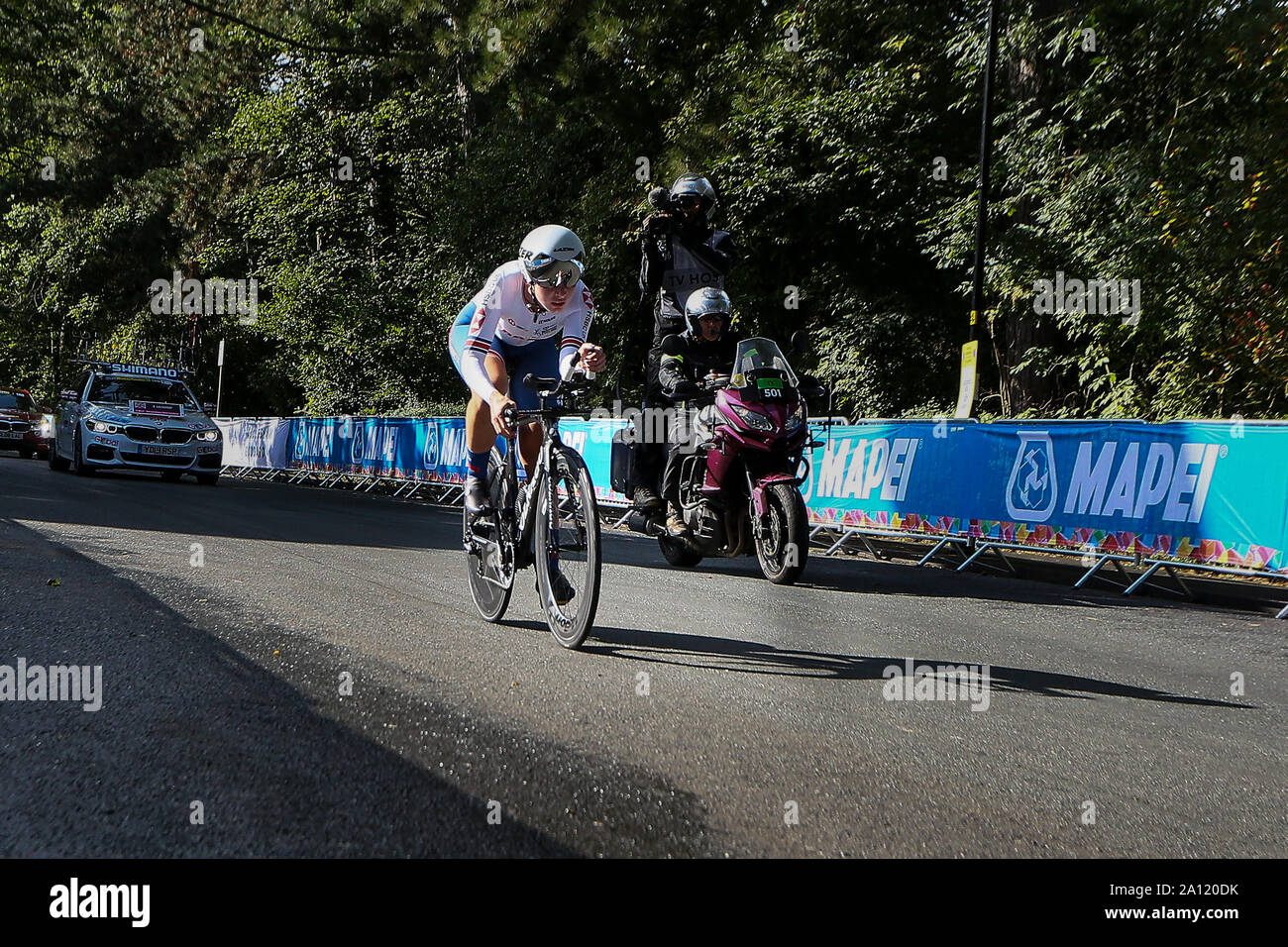 Harrogate, Großbritannien. 23. September 2019. Elynor Backstedt Großbritannien nimmt Bronze 2019 UCI Road World Championships Junior Frauen Einzelzeitfahren. September 23, 2019 Credit Dan-Cooke/Alamy leben Nachrichten Stockfoto