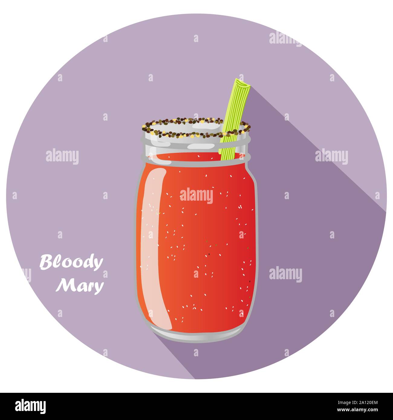 Vector Illustration von Bloody Mary Vodka und Tomatensaft Cocktail in Mason jar mit Sellerie garnieren und langen Schatten Design. Stock Vektor
