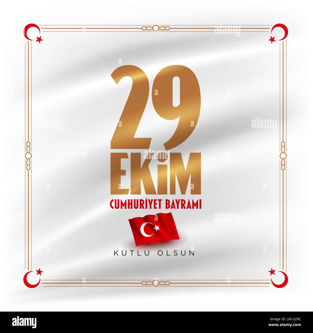 Türkische Nationale Festival. 29 Das Ekim Cumhuriyet Bayrami. Übersetzung: Happy 29. Oktober Tag der Republik. Der Tag in der Türkei. Typografische Gestaltung für so Stock Vektor