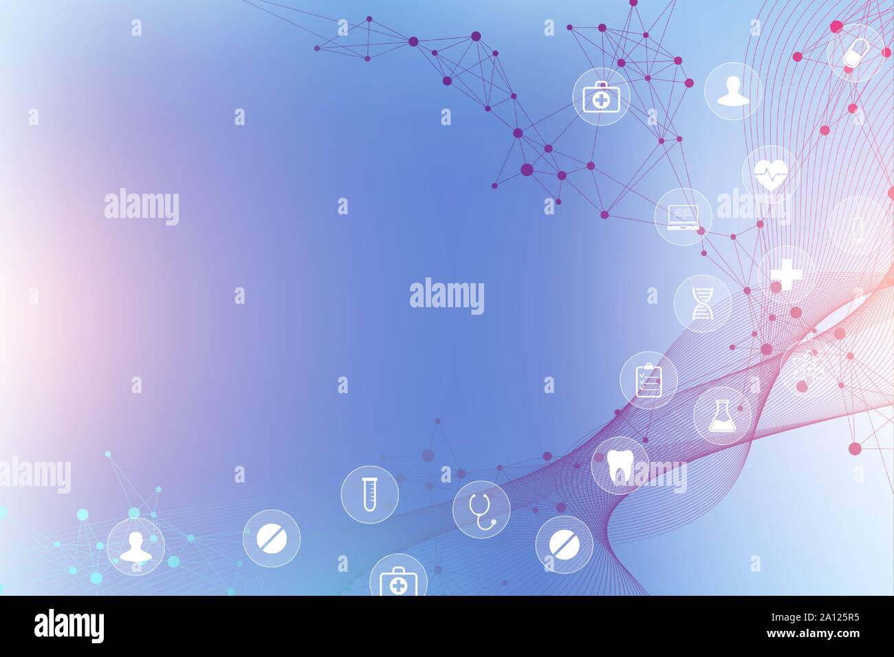 Große genomische Daten Visualisierung. DNA-Helix, DNA-Strang, DNA Test. Molekül oder Atom, Neuronen. Abstrakte Struktur für Wissenschaft oder medizinischen Hintergrund Stock Vektor