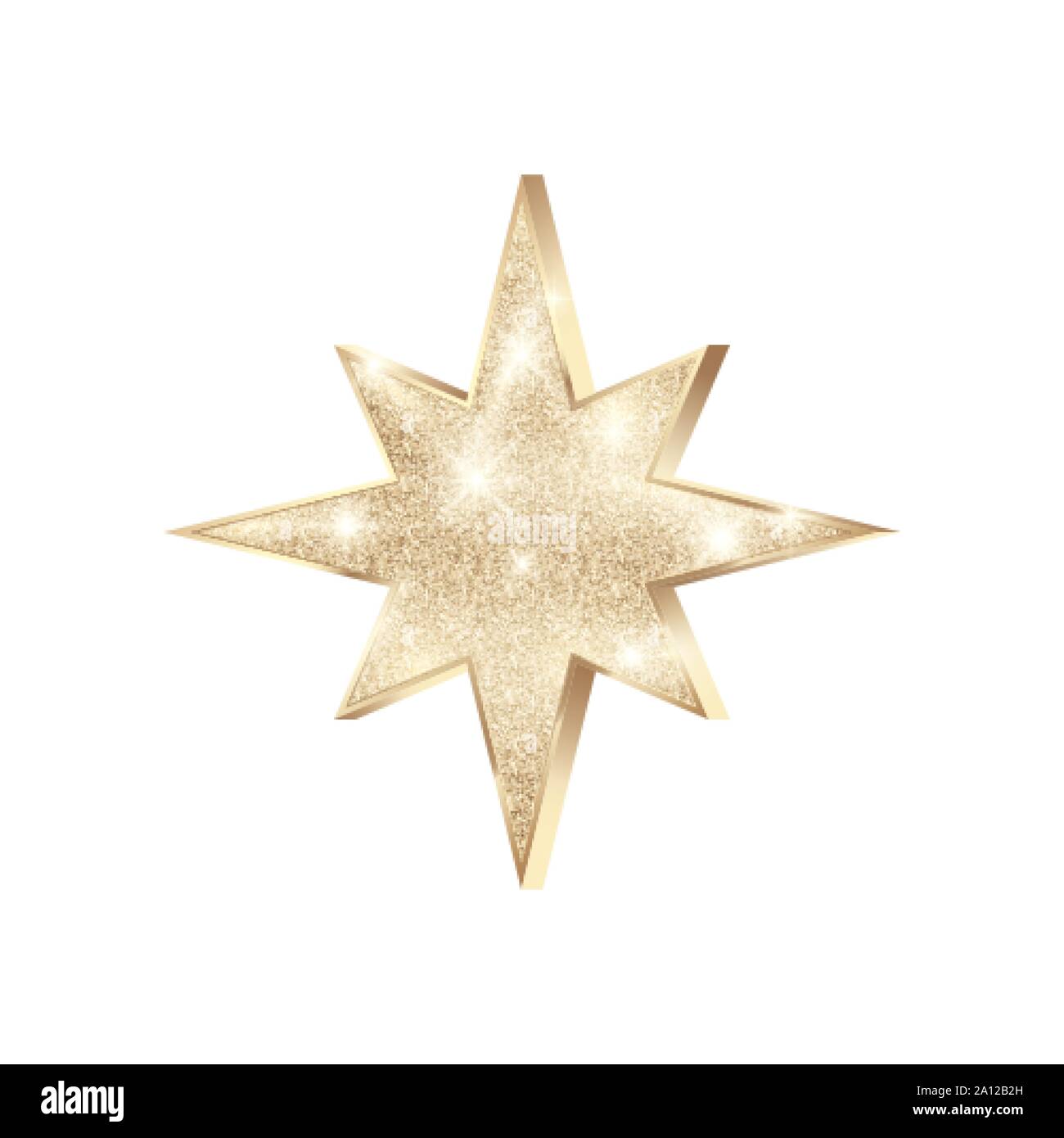 Golden Star mit glitzert. Glänzend Weihnachten Dekoration. Gold Star mit funkelt. Vector Illustration auf weißem Hintergrund Stock Vektor