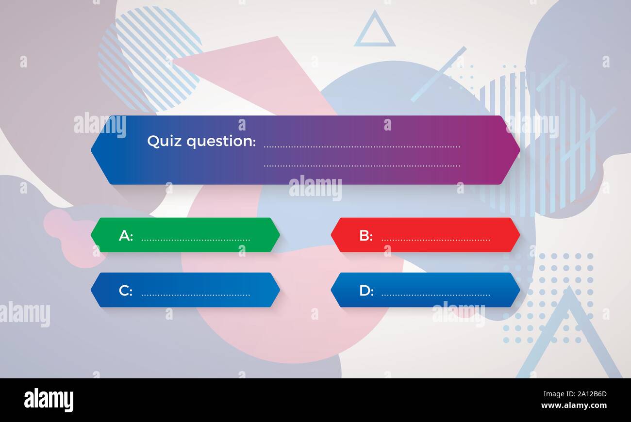 Design von Quiz in blauer Farbe. Frage und vier Antwort Option. Die richtige Antwort ist grün. Falsche Antwort ist rot. Vector Illustration isoliert auf geometrische Stock Vektor