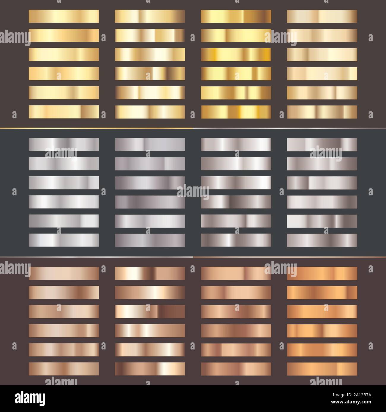 Golden Silber und Bronze Gradient eingestellt. Sammlung der glänzenden Bronze, Silber und Gold. Realistische Metallfolie. Vector Illustration Stock Vektor