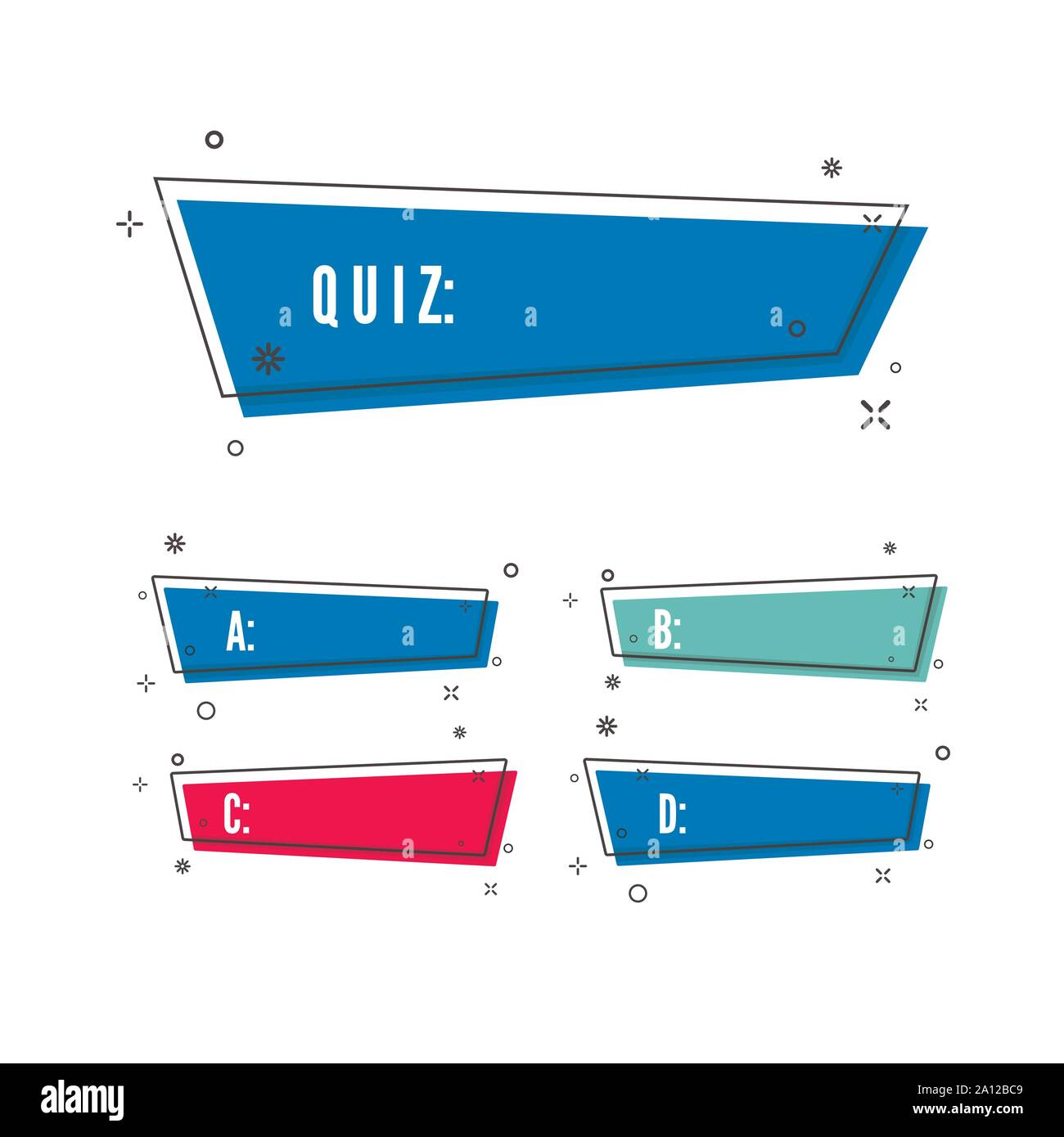 Design von Quiz. Frage und vier Antwort Option. Die richtige Antwort ist grün. Falsche Antwort ist rot. Vector Illustration Stock Vektor