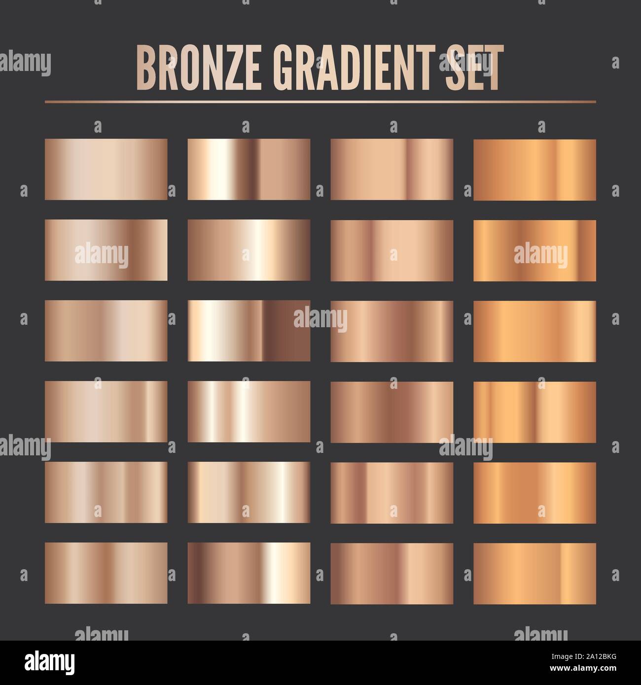 Bronze Metall realistischen Farbverlauf. Sammlung von bunten Bronze Palette. Glänzen metallischen Material Template. Vector Illustration Stock Vektor