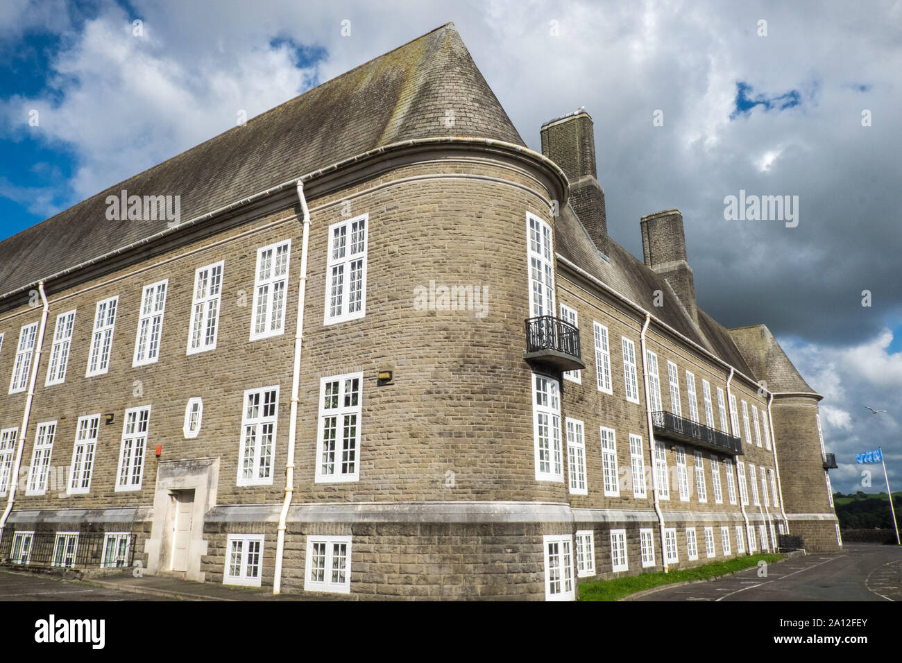 Der County Hall, imposante, Gebäude, auf, die Skyline von, Carmarthen