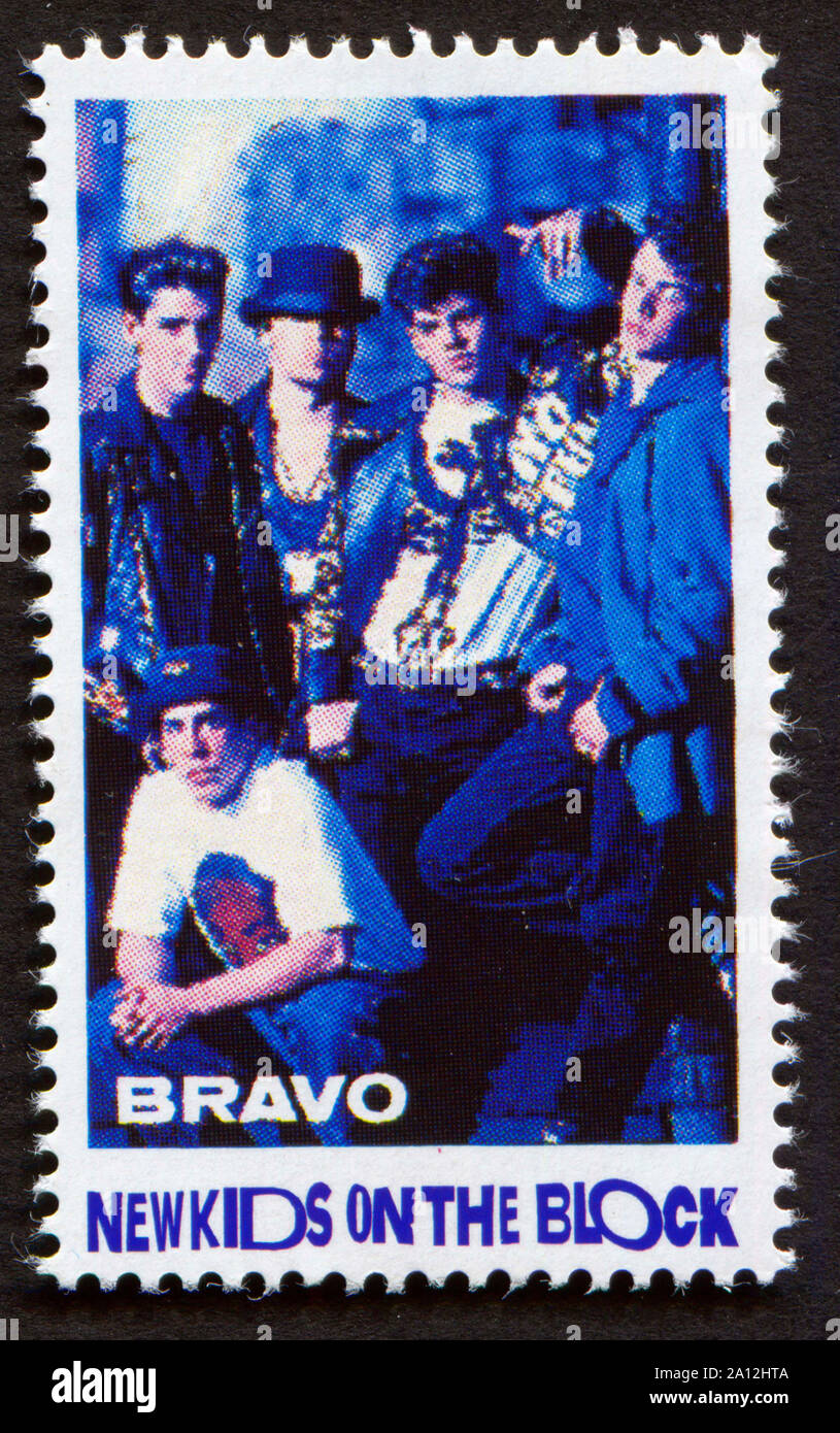 Neue Kinder auf dem Block auf einer Vintage Briefmarke von Bravo von Anfang der 1980er Jahre Stockfoto
