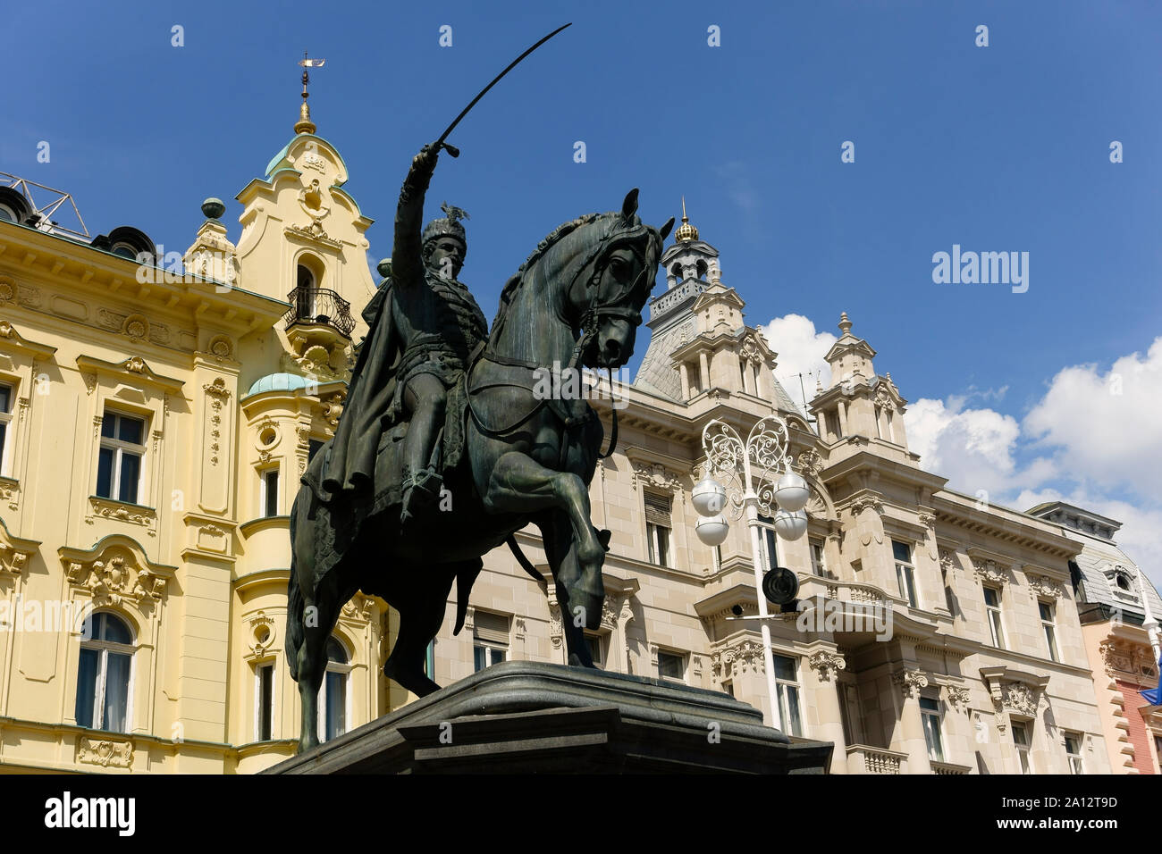 Denkmal Bano Josip Jelačić Statue auf Ban Jelačić Platz, Trg Bana Josipa Jelačića. Zagreb, Kroatien, Europa, EU. Stockfoto