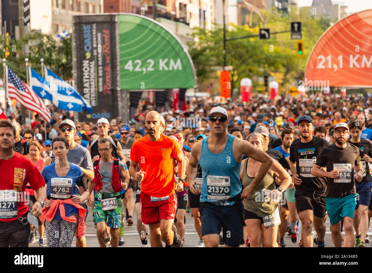 Montreal, Kanada - 22 September 2019: Läufer und Teilnehmer an den Start des Marathon Stockfoto
