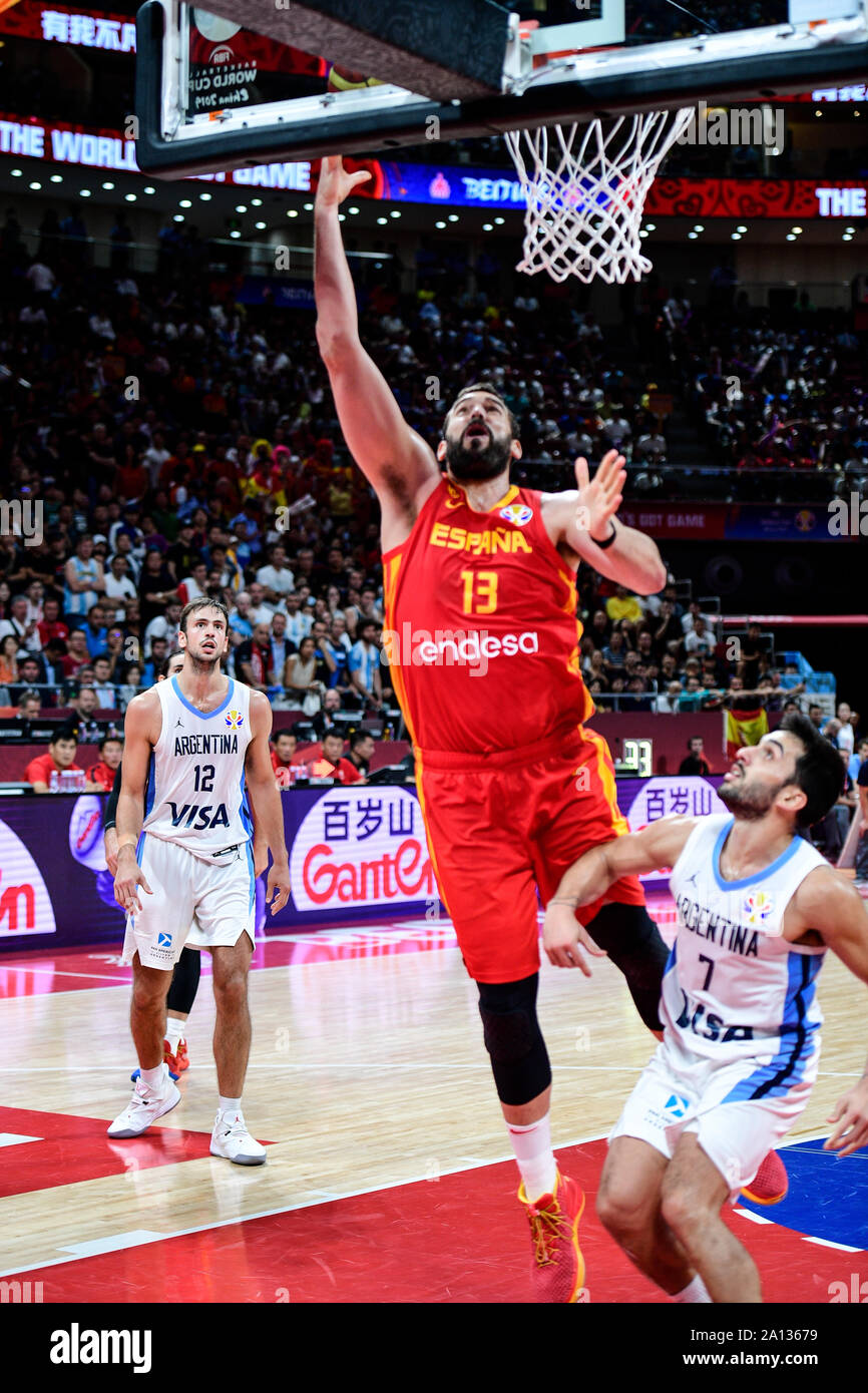 Marc Gasol (Spanien) gegen Argentinien. FIBA Basketball Wm China 2019, Finale Stockfoto