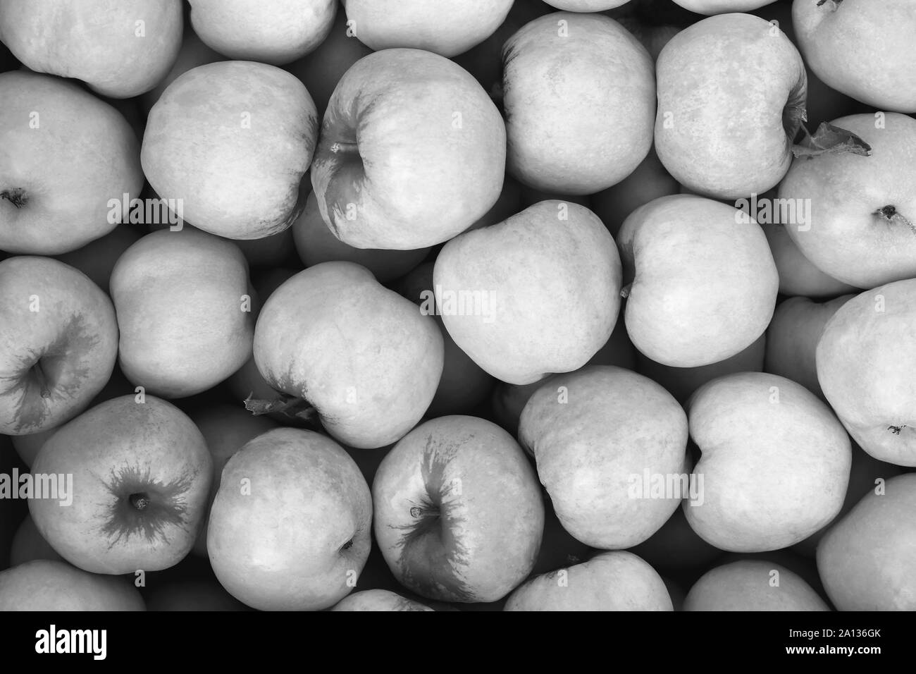 Schwarz und Weiß apple Füllung Textur. Frische Äpfel Hintergrund. Stockfoto